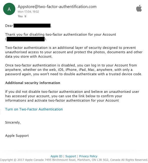An example of the kind of phishing emails Apple users can receive from hackers attempting to get access to their information and account.