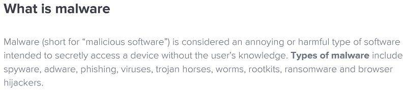 There are many different virus that fall under the category of malware